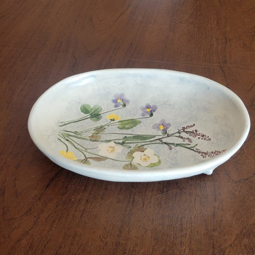 Salt Marsh Pottery Oval Bowl Wildflower Trinket Dish Wall Hanging Plaque 1990